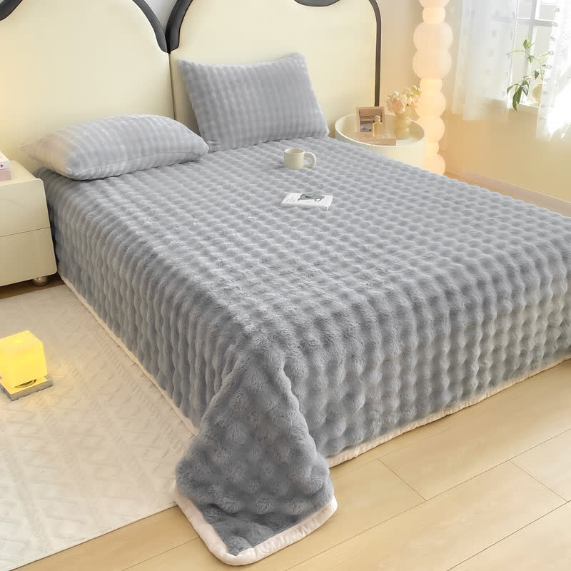 Couvre-lit en fausse fourrure de lapin texturée Ownkoti - Gris - Drap avec 2 taies d'oreiller - 230 cm x 250 cm - image 12