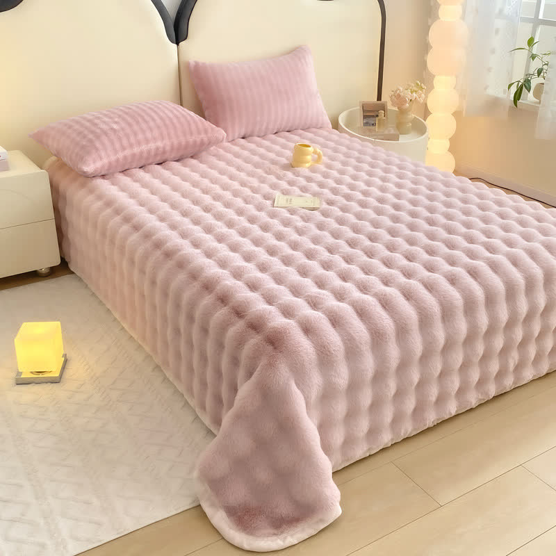 Couvre-lit en fausse fourrure de lapin texturée Ownkoti - Rose - Drap avec 2 taies d'oreiller - 230 cm x 250 cm - image 6