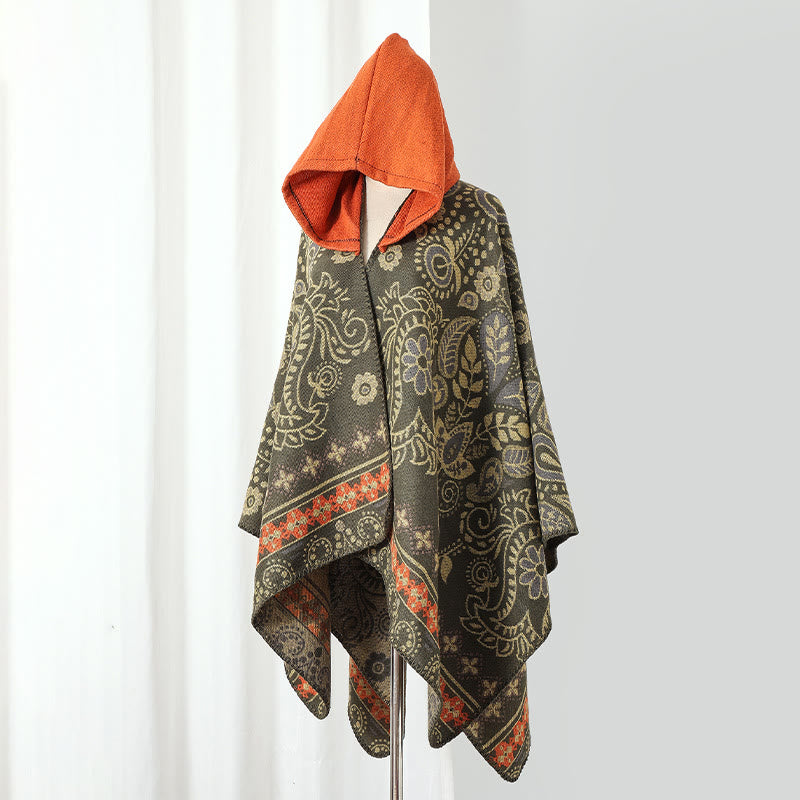 Écharpe cape à capuche vintage à motif cachemire - Orange - 135 cm x 150 cm - image 5