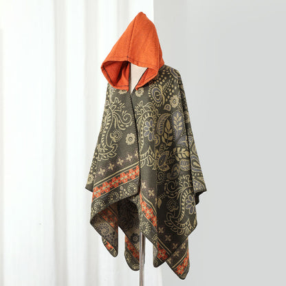 Écharpe cape à capuche vintage à motif cachemire - Orange - 135 cm x 150 cm - image 5