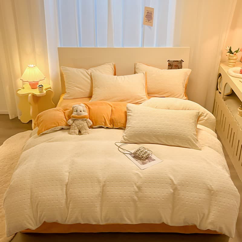 Parure de lit en peluche texturée à carreaux Ownkoti (4 pièces) - image 1