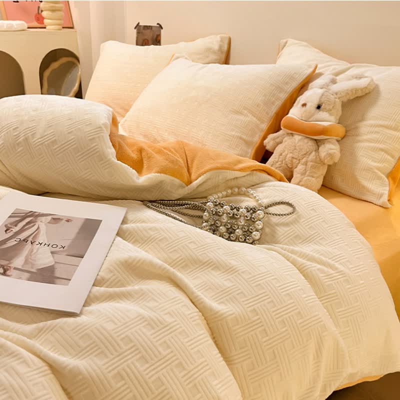 Parure de lit en peluche texturée à carreaux Ownkoti (4 pièces) - image 4