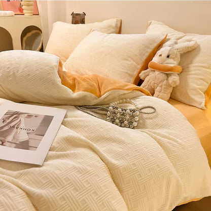 Parure de lit en peluche texturée à carreaux Ownkoti (4 pièces) - image 4