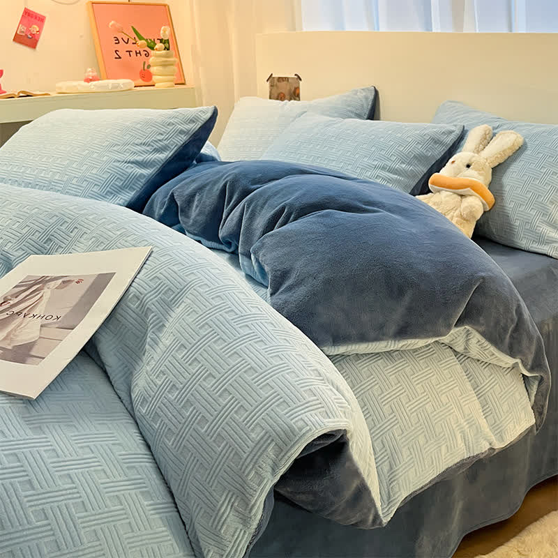 Parure de lit en peluche texturée à carreaux Ownkoti (4 pièces) - Bleu - 220 cm x 240 cm - image 10