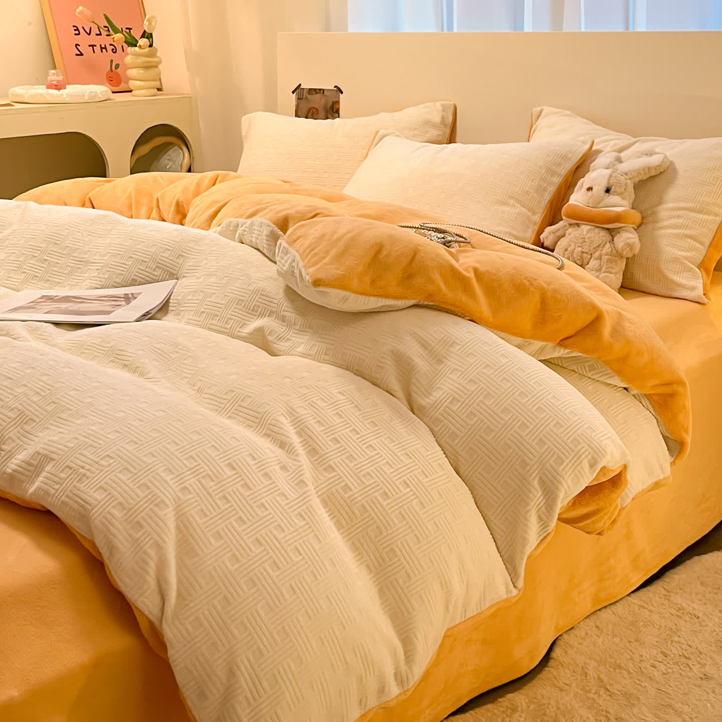 Parure de lit en peluche texturée à carreaux Ownkoti (4 pièces) - image 2