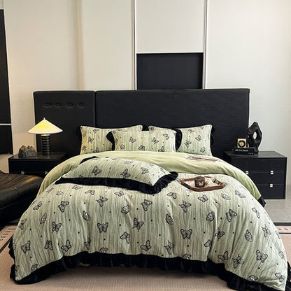 Parure de lit Ownkoti avec housse de couette en peluche à volants papillon (4 pièces) - image 14