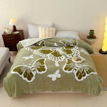 Ownkoti – Couverture en peluche avec motif papillon en relief dans un style nature - Vert - 200 cm x 230 cm - image 0