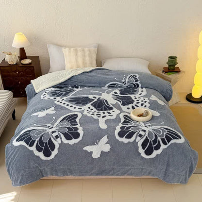 Ownkoti – Couverture en peluche avec motif papillon en relief dans un style nature - Bleu - 200 cm x 230 cm - image 5