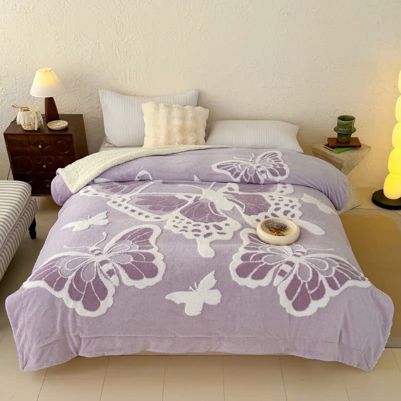 Ownkoti – Couverture en peluche avec motif papillon en relief dans un style nature - Violet - 200 cm x 230 cm - image 15