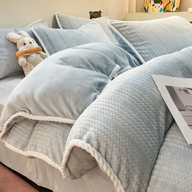 Parure de lit d'hiver luxueuse en polaire (4 pièces) - Bleu - Housse de couette - roi - image 15