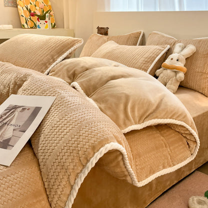 Parure de lit d'hiver luxueuse en polaire (4 pièces) - Café - Housse de couette - roi - image 27