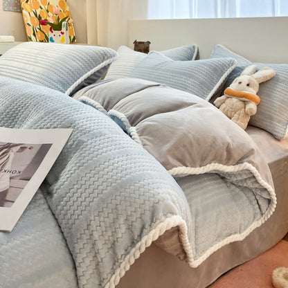 Parure de lit d'hiver luxueuse en polaire (4 pièces) - Bleu et gris - Housse de couette - roi - image 1