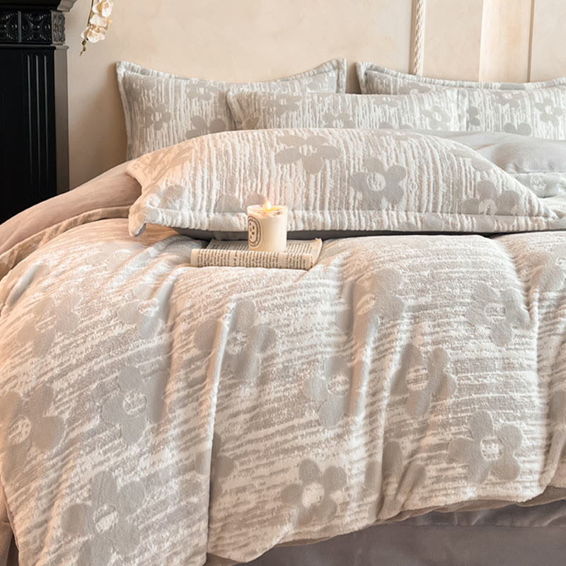 Parure de lit douillette et épaisse en polaire gaufrée (4 pièces) - image 8