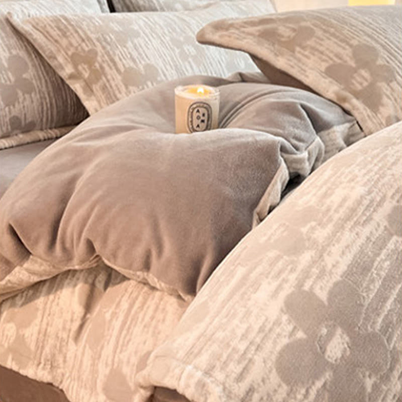 Parure de lit douillette et épaisse en polaire gaufrée (4 pièces) - image 9