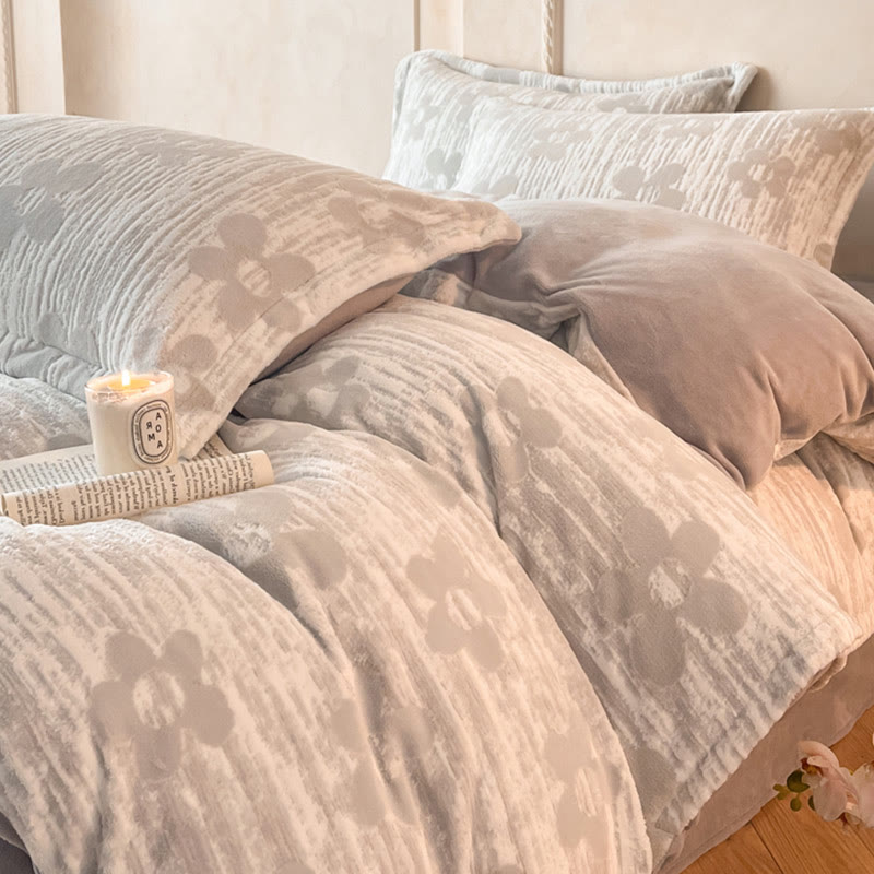 Parure de lit douillette et épaisse en polaire gaufrée (4 pièces) - image 11