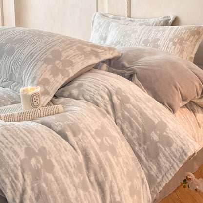 Parure de lit douillette et épaisse en polaire gaufrée (4 pièces) - image 11