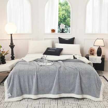 Couverture en peluche jacquard à carreaux - image 0