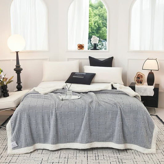 Couverture en peluche jacquard à carreaux - image 0