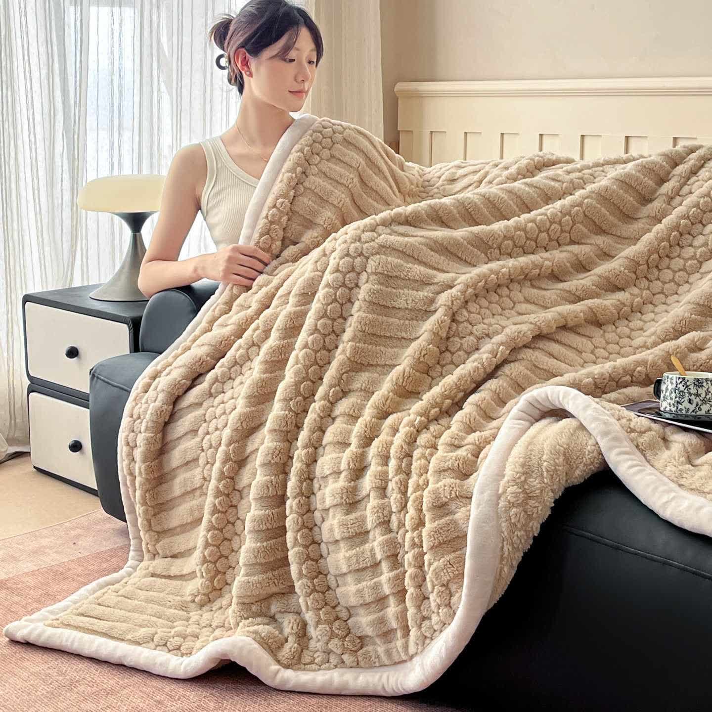 Couverture en peluche Ownkoti à structure géométrique - Kaki - 200 cm x 230 cm - image 15