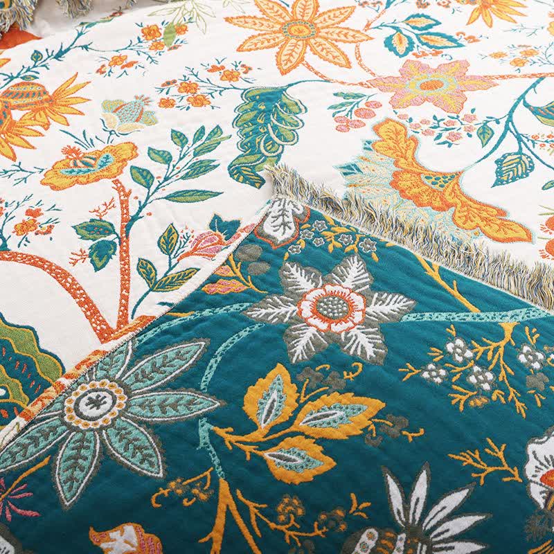 Couverture réversible en coton Ownkoti avec motif floral botanique - image 4