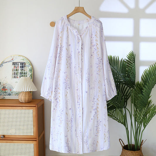 Chemise de nuit en gaze de coton florale violette Ownkoti avec boutons - XL - image 0