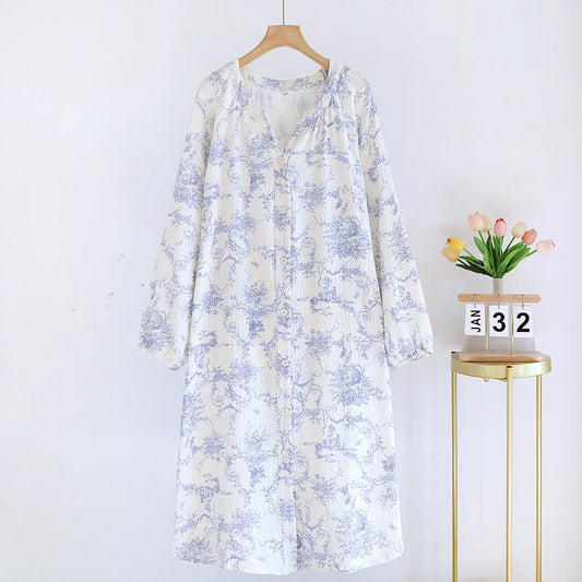 Chemise de nuit vintage Ownkoti en gaze de coton avec imprimé floral et boutons - XL - image 0