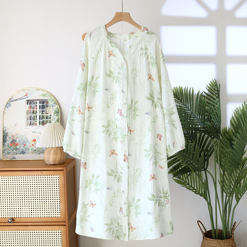 Chemise de nuit en coton Ownkoti avec boutons et papillon en feuille - XL - image 0