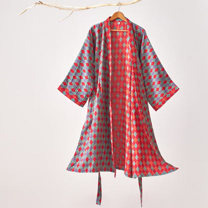 Ownkoti – Peignoir kimono classique en gaze de coton à motif losanges - Vert - XL - image 10