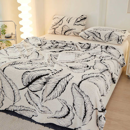 Couverture Jacquard Feuille de Bananier Ownkoti - Blanc - 200 cm x 230 cm - image 7