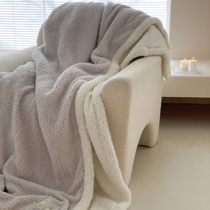 Couverture réversible en sherpa avec nœud Ownkoti - Gris clair - 200 cm x 230 cm - image 0