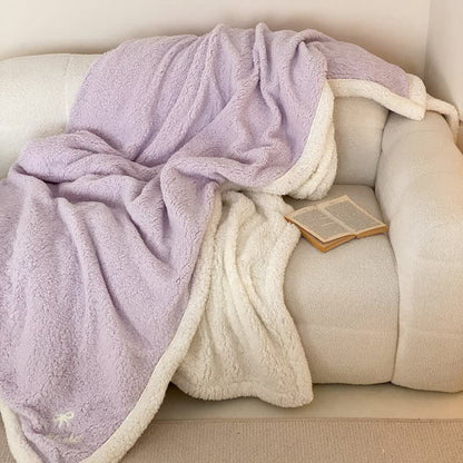 Couverture réversible en sherpa avec nœud Ownkoti - Violet clair - 200 cm x 230 cm - image 18