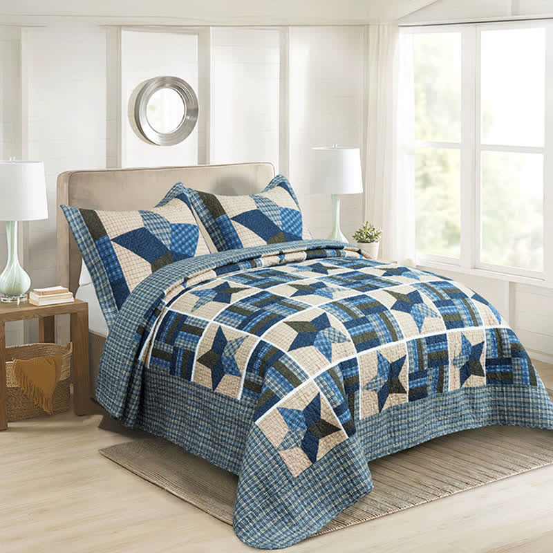 Couverture en coton patchwork vintage à étoiles Ownkoti - image 1