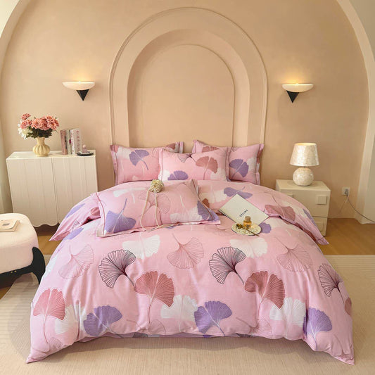 Parure de lit Ownkoti en coton brossé avec feuilles de ginkgo, rose - ensemble de literie - 220 cm x 240 cm - image 0