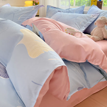 Housse de couette réversible en coton Ownkoti Tranquil Ginkgo Leaf - Bleu - ensemble de literie - 220 cm x 240 cm - image 2