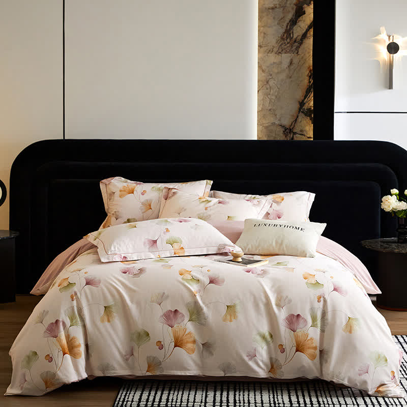 Parure de lit élégante en coton brossé Ginkgo Ownkoti (4 pièces) - Violet clair - 220 cm x 240 cm - image 3