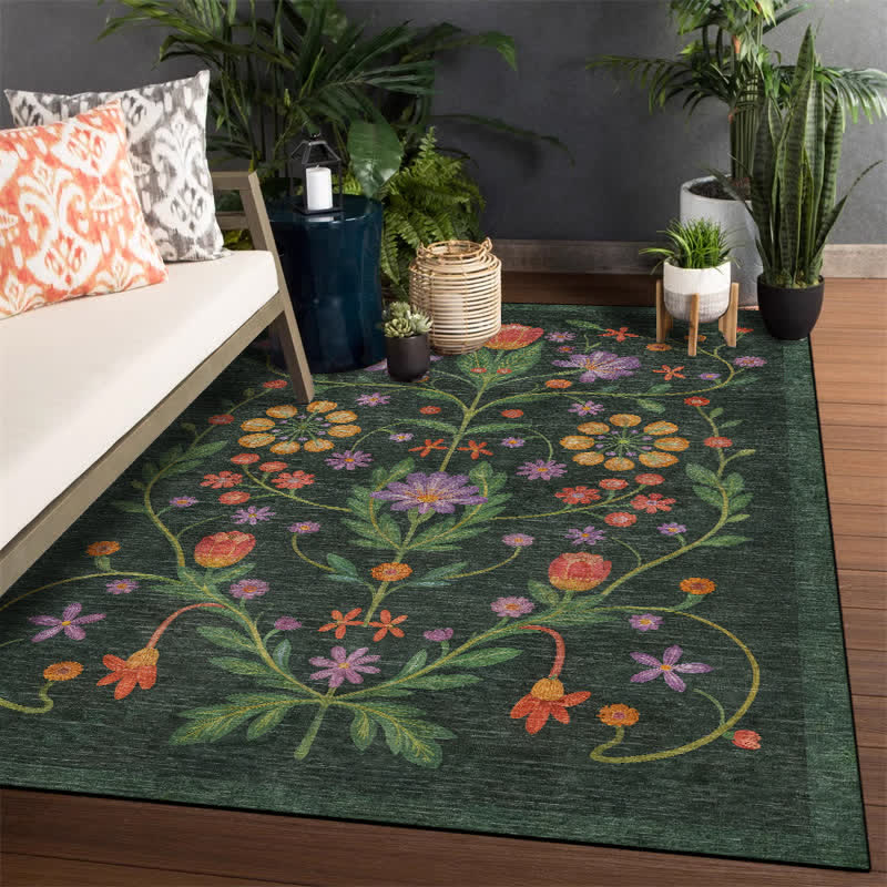 Tapis d'intérieur/extérieur Ownkoti rétro à motifs floraux vibrants - 153 cm x 244 cm - image 0