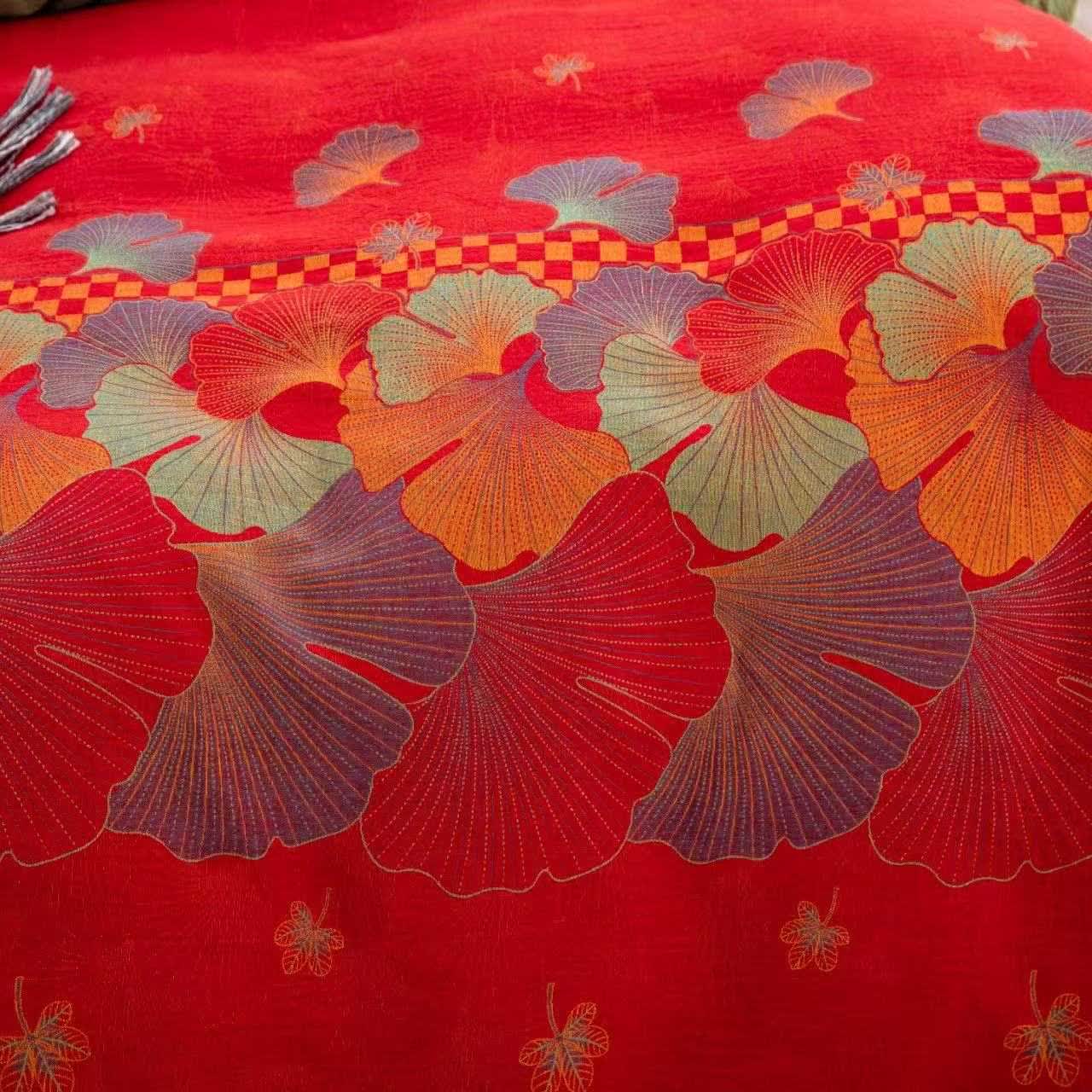 Linge de lit Ownkoti en gaze de pur coton avec un motif de feuille de ginkgo (ensemble de 4 pièces) - image 4