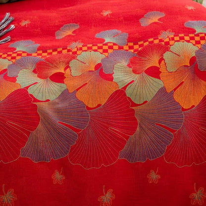 Linge de lit Ownkoti en gaze de pur coton avec un motif de feuille de ginkgo (ensemble de 4 pièces) - image 4