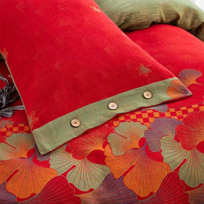 Linge de lit Ownkoti en gaze de pur coton avec un motif de feuille de ginkgo (ensemble de 4 pièces) - image 6