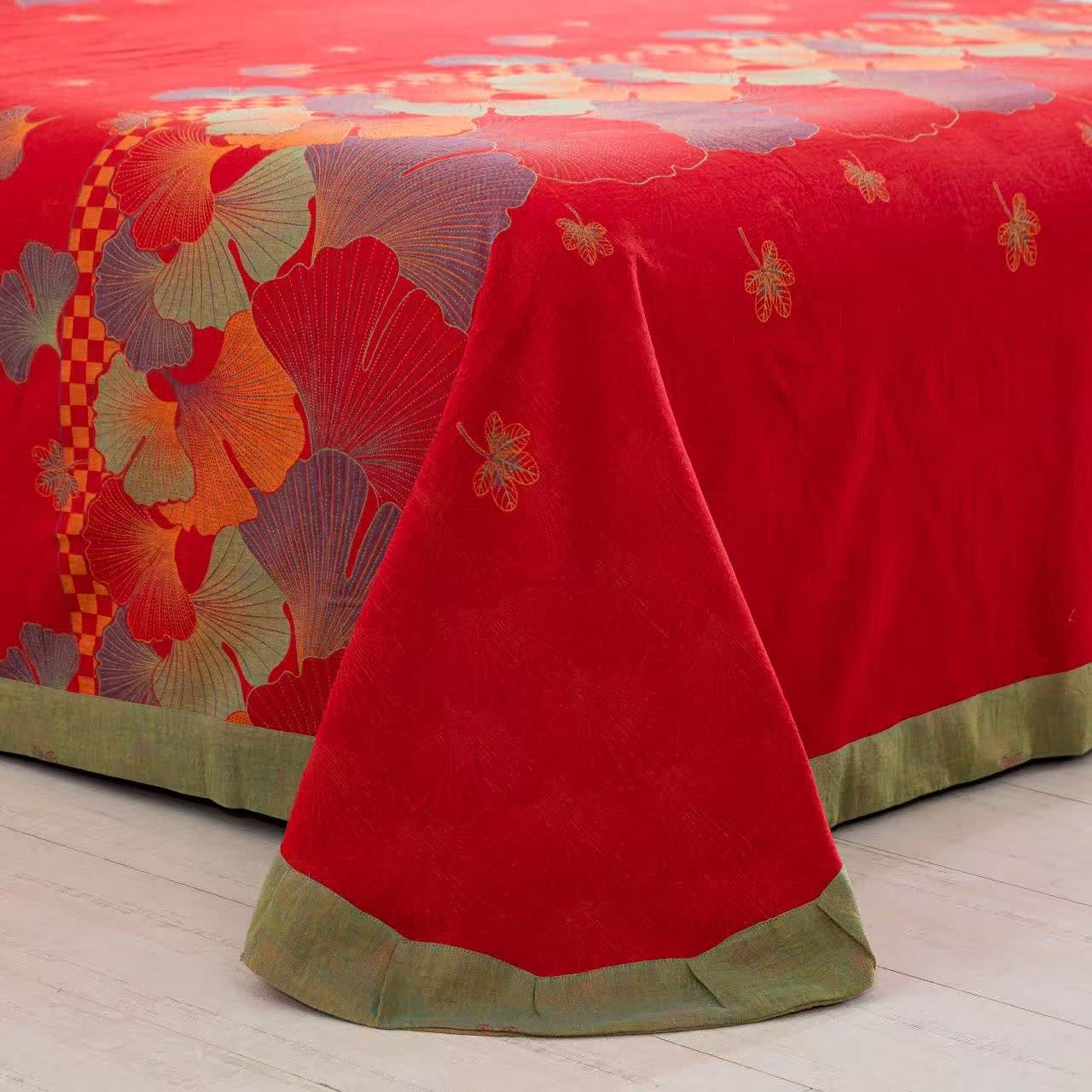 Linge de lit Ownkoti en gaze de pur coton avec un motif de feuille de ginkgo (ensemble de 4 pièces) - image 5