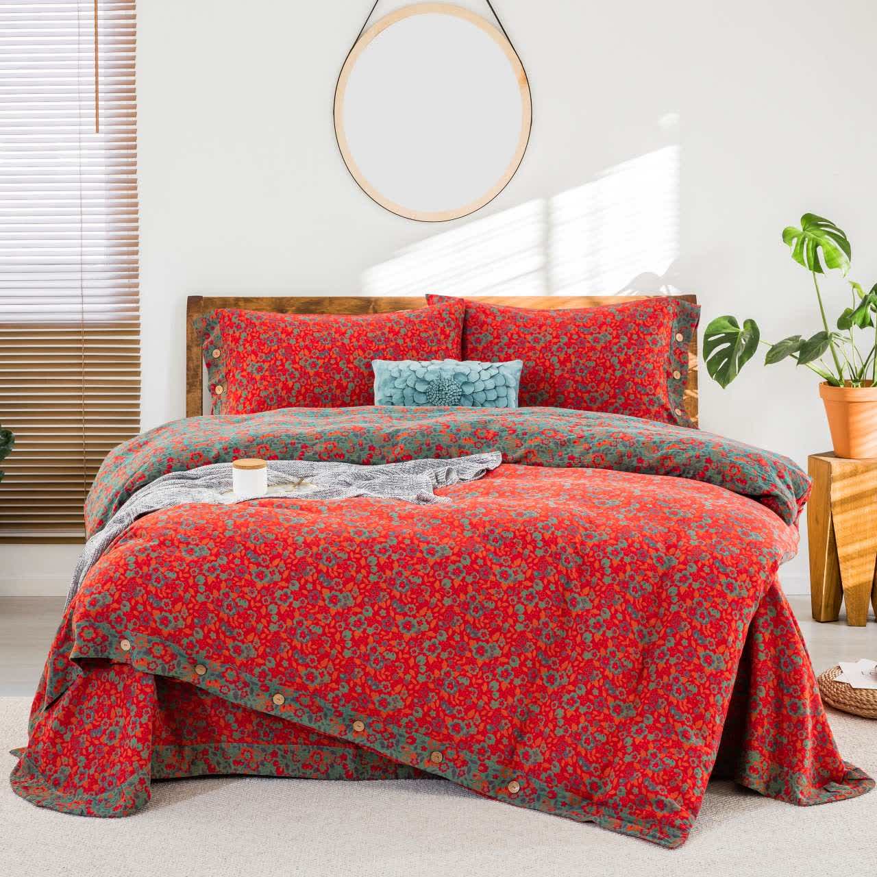 Linge de lit Ownkoti à motif floral en gaze de pur coton (ensemble de 4 pièces) - 220 cm x 240 cm - image 0