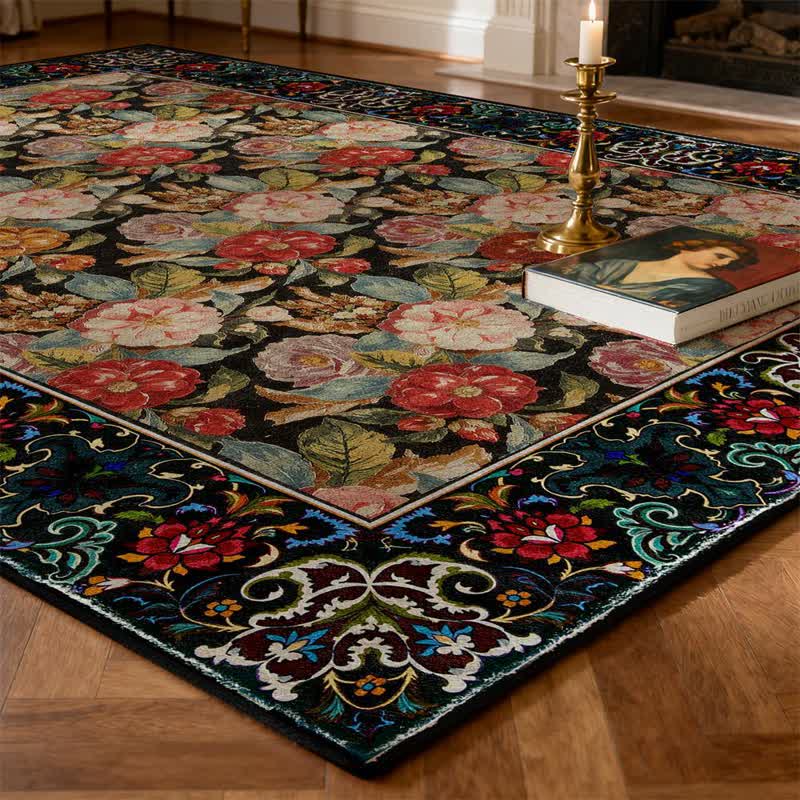 Tapis d'intérieur/extérieur Ownkoti à motif floral foncé - image 3