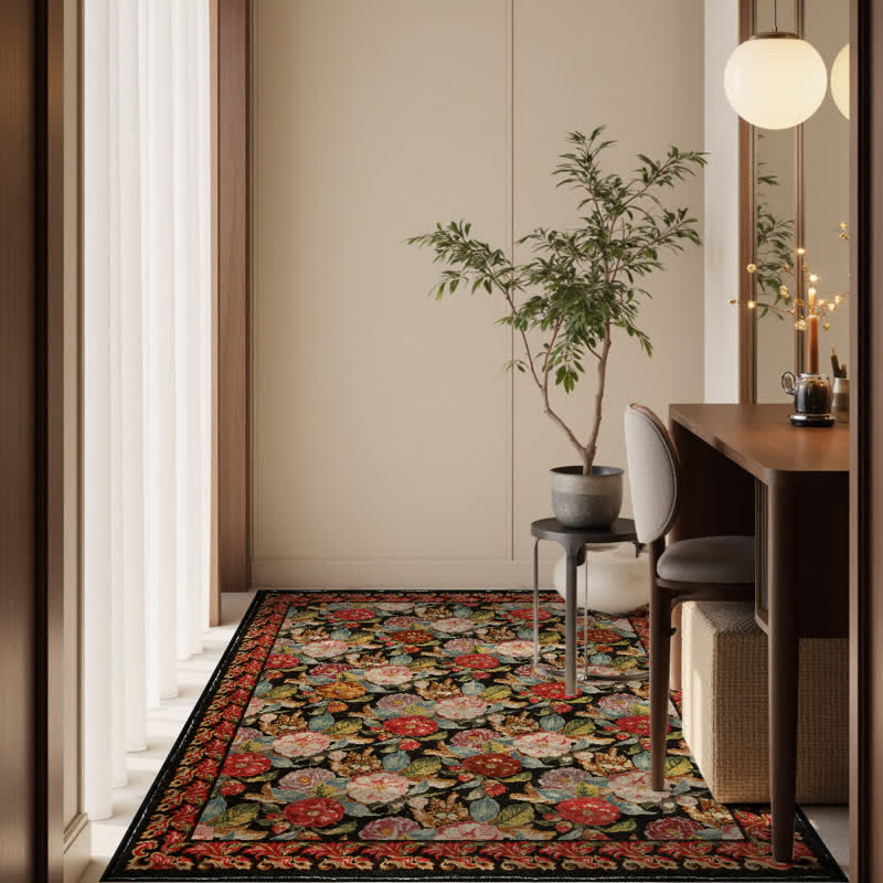 Tapis d'intérieur/extérieur Ownkoti à motif floral foncé - Rouge et noir - 153 cm x 244 cm - image 6