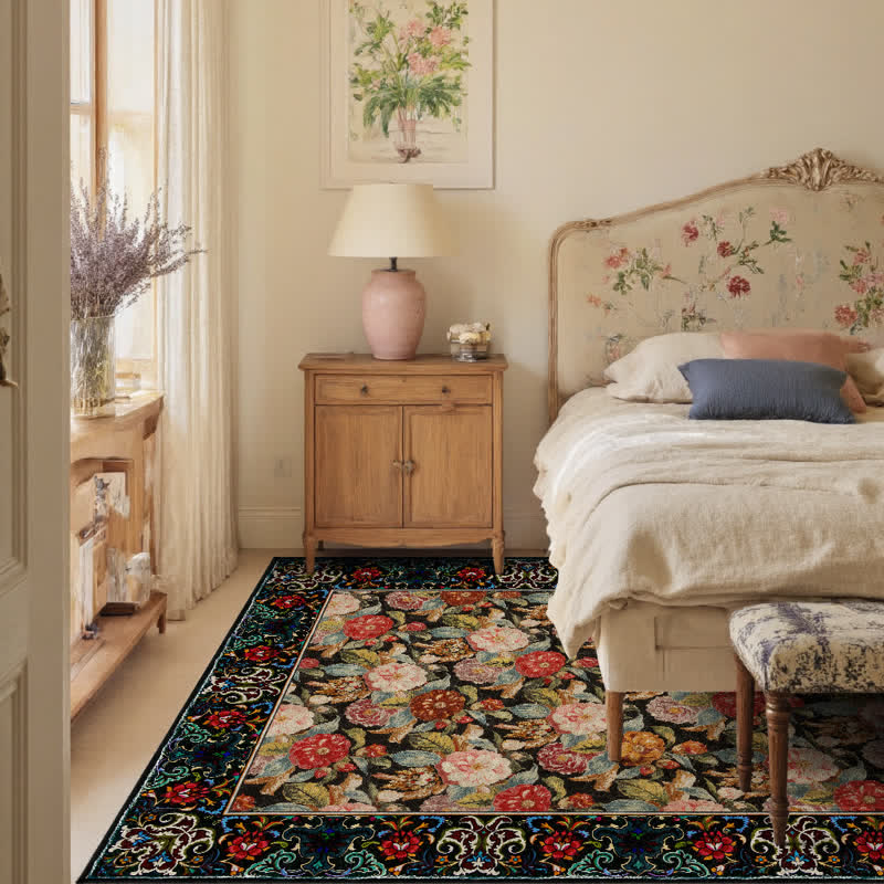 Tapis d'intérieur/extérieur Ownkoti à motif floral foncé - image 1