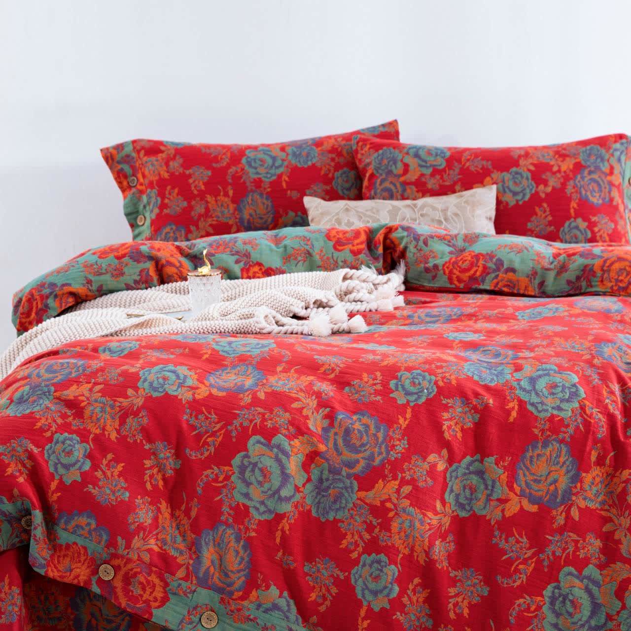 Ensemble de literie Ownkoti Pivoine en gaze de pur coton (4 pièces) - image 1