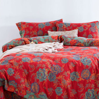 Ensemble de literie Ownkoti Pivoine en gaze de pur coton (4 pièces) - image 1