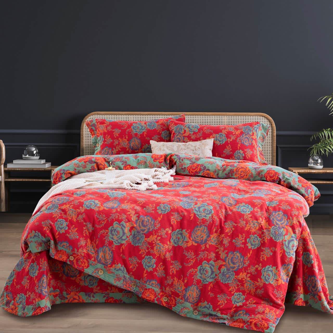 Ensemble de literie Ownkoti Pivoine en gaze de pur coton (4 pièces) - 220 cm x 240 cm - image 0