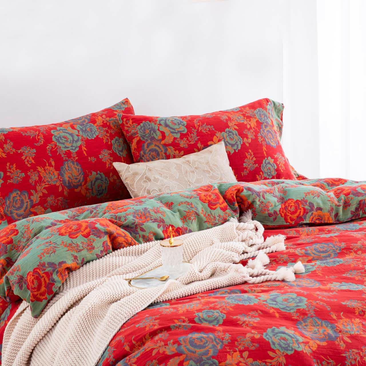 Ensemble de literie Ownkoti Pivoine en gaze de pur coton (4 pièces) - image 2