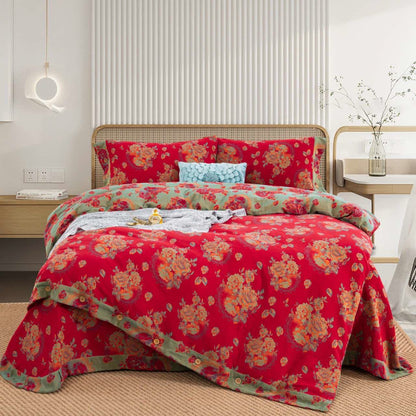 Ensemble de literie de luxe Ownkoti en gaze de pur coton à motif floral (ensemble de 4 pièces) - 220 cm x 240 cm - image 0