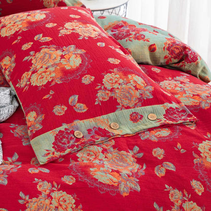 Ensemble de literie de luxe Ownkoti en gaze de pur coton à motif floral (ensemble de 4 pièces) - image 5